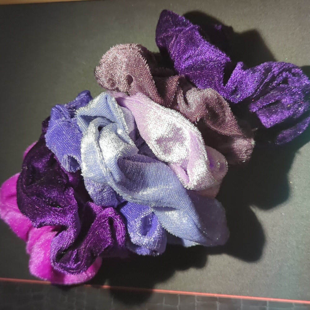 7 Shades of  purple crushed velvet scrunchies.